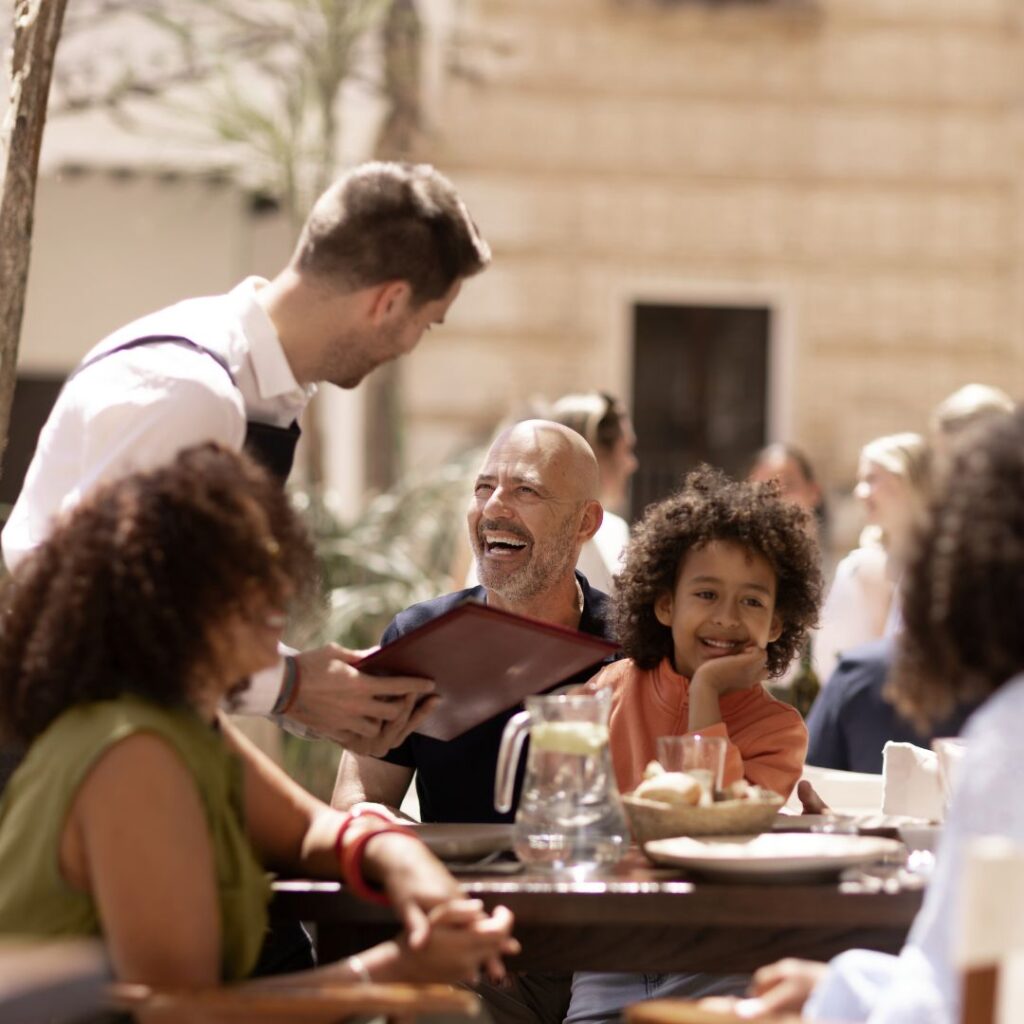 family enjoying lunch